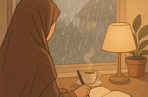 A Muslim woman staying calm and reflecting on suratul qalam after being mocked for practicing Islam – depicting handling mockery in Islam.